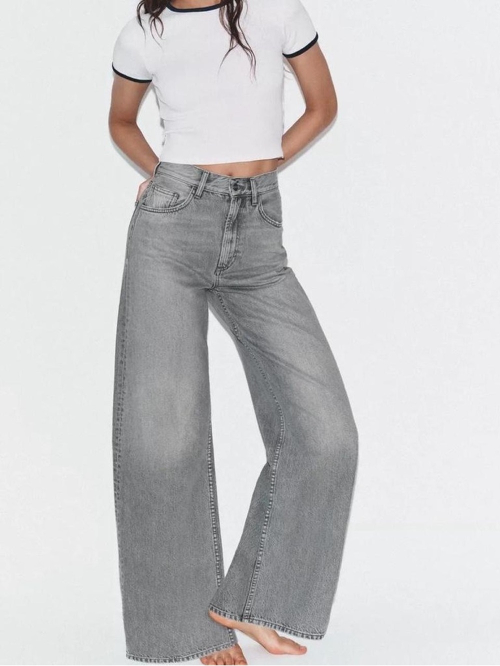 Zara Grey Wide Leg Jeans